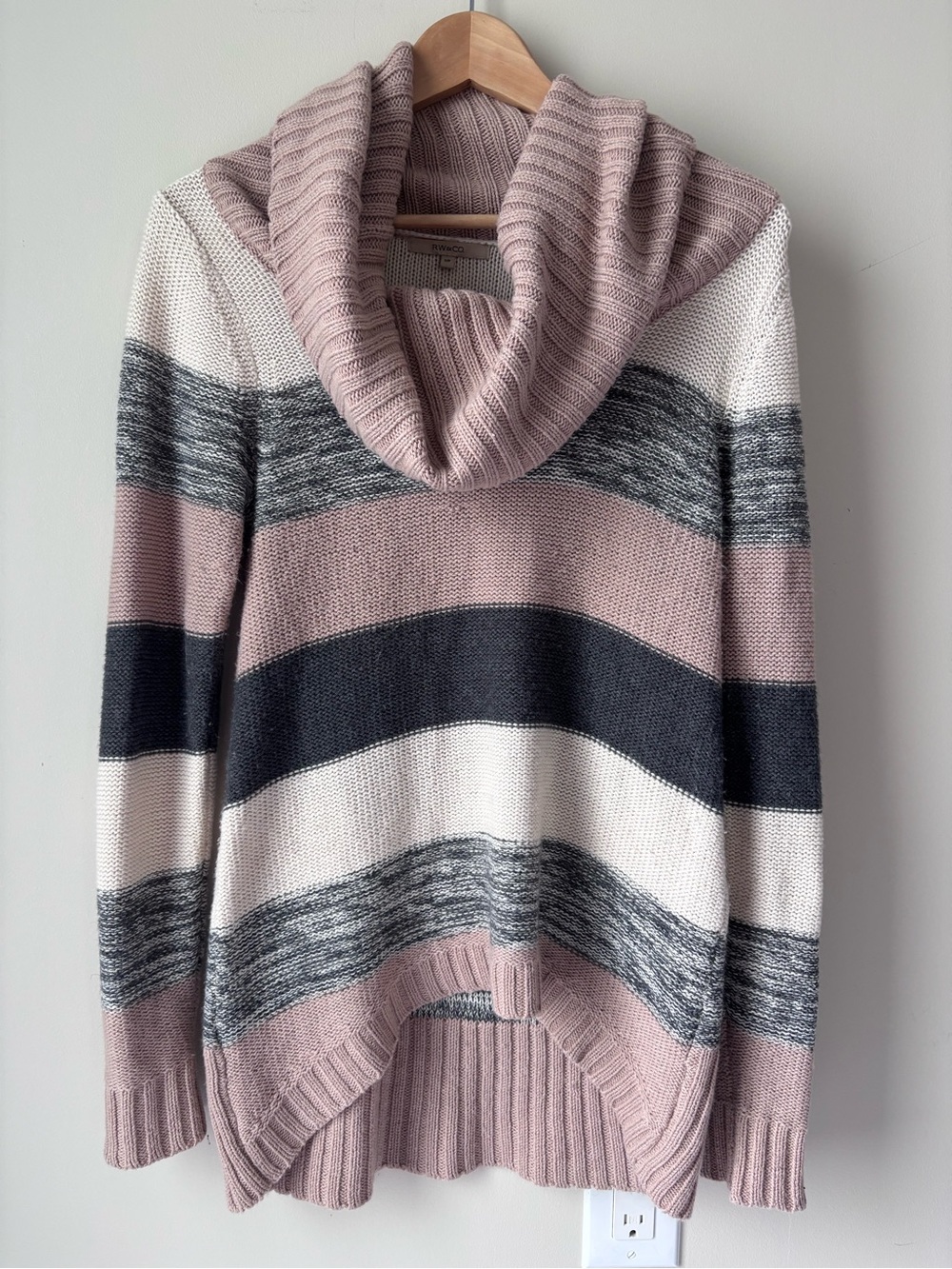 RW&CO. Striped Cowl Sweater in Blush, Gray & Cream